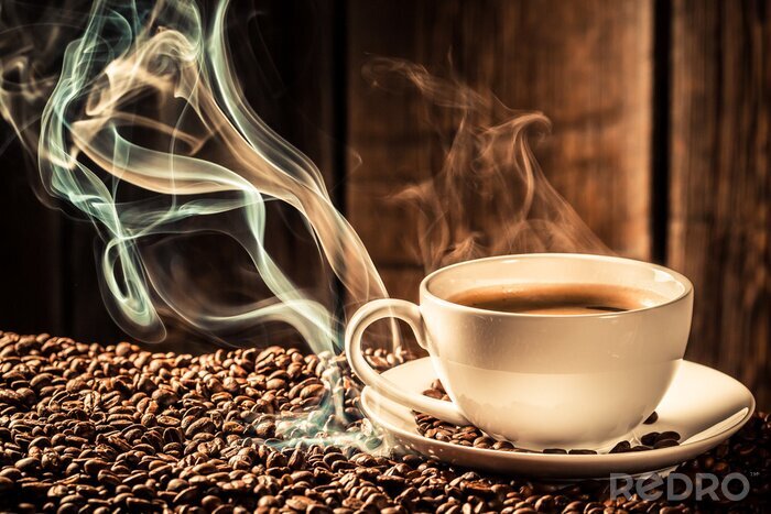 Fototapete Eine Tasse heißer Kaffee