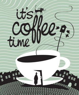 Fototapete Eine Tasse mit einer Inschrift und einer Katze