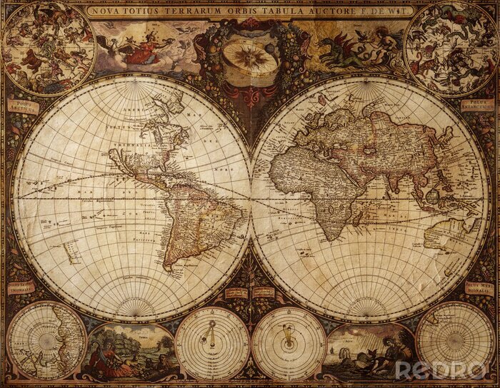Fototapete Eine verzierte Vintage-Weltkarte im Retro-Stil
