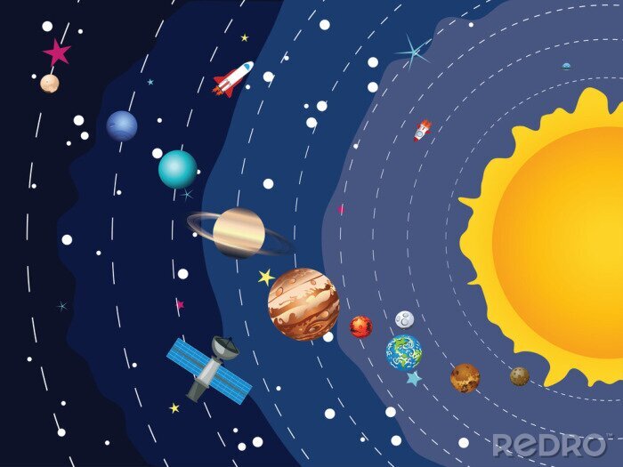 Fototapete Eine Zeichnung des Sonnensystems für Kinder