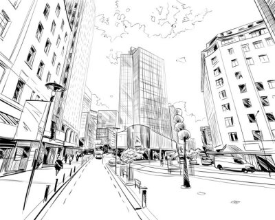 Fototapete Eine Zeichnung einer modernen Stadt im minimalistischen Stil