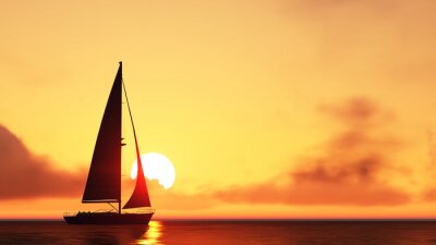 Einsames Segelboot und Sonnenuntergang