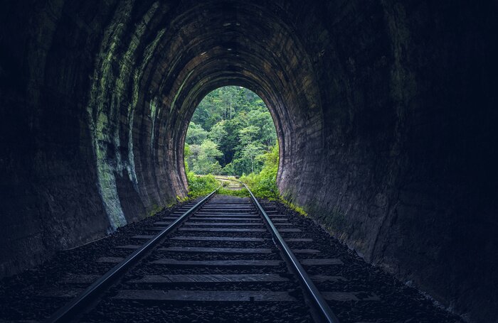 Fototapete Eisenbahntunnel im Wald