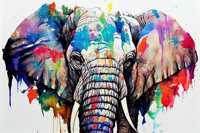 Fototapete Elefant in Farbflecken