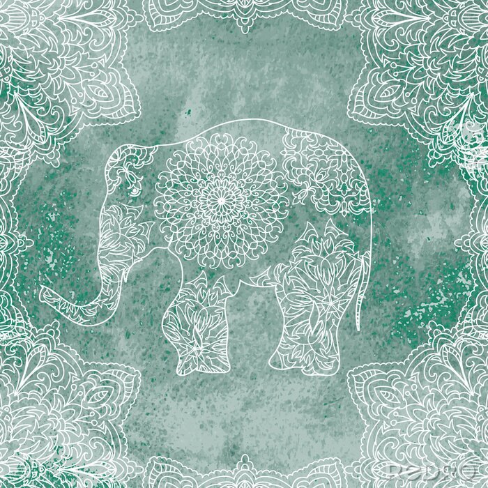 Fototapete Elefant-Mandala auf Aquarellhintergrund
