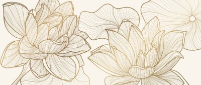 Fototapete Elegante goldene Blumen auf beigem Hintergrund