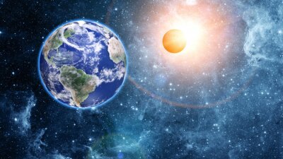 Fototapete Erde, Sonne und Mond