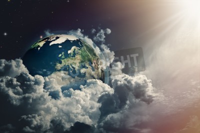 Fototapete Erdkugel in Wolken