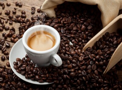Fototapete Espresso und Kaffeebohnen