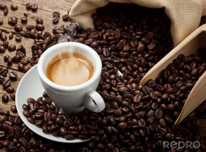 Fototapete Espresso und Kaffeebohnen