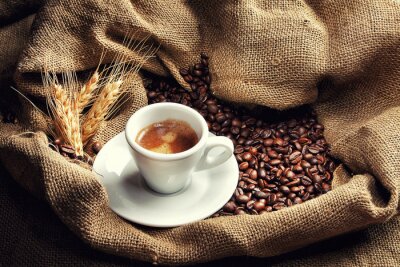 Fototapete Espressokaffee und Bohnen