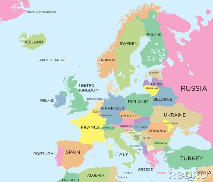 Fototapete Europa Karte mit Aufschriften