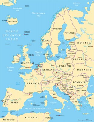 Fototapete Europa politische Karte Beige
