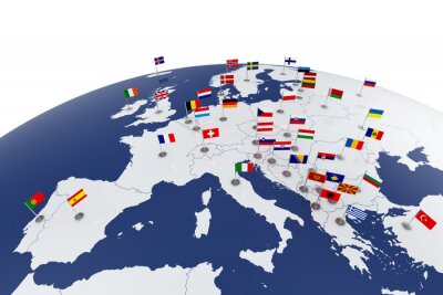 Fototapete Europäische Karte mit Flaggen