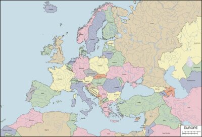 Fototapete Europakarte in abgetönten Farben