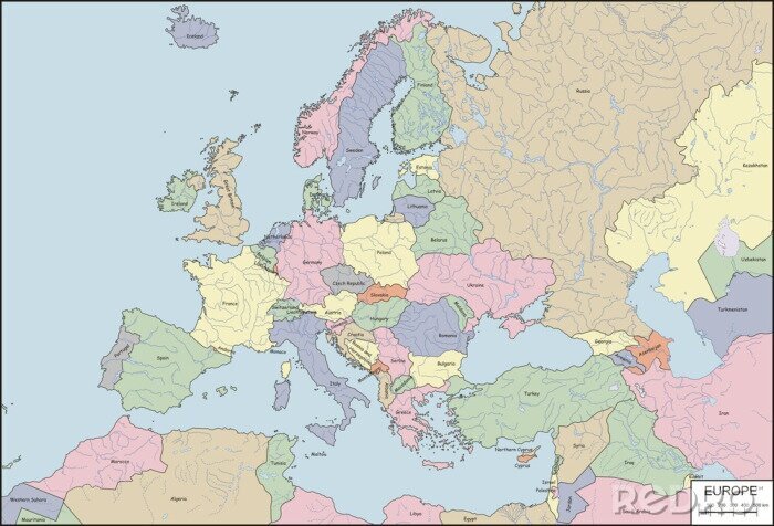 Fototapete Europakarte in abgetönten Farben