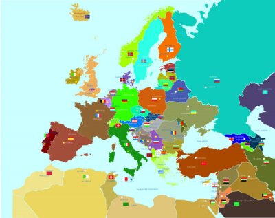 Fototapete Europakarte mit Flaggen