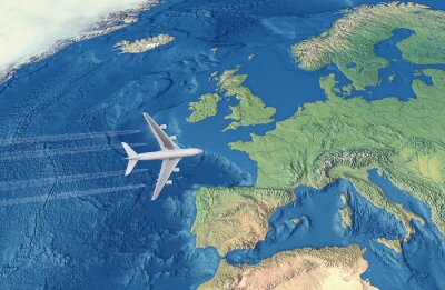 Europakarte mit Flugzeug