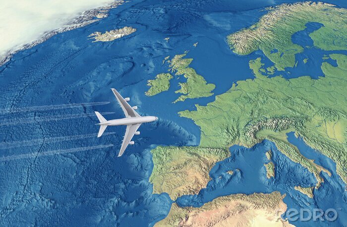 Fototapete Europakarte mit Flugzeug