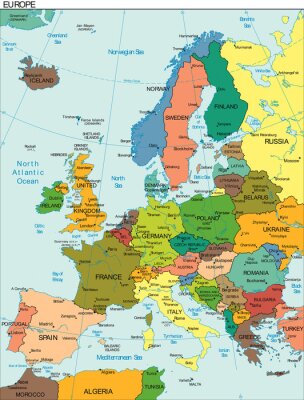Fototapete Europakarte mit Gradnetz