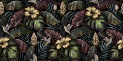 Tapete Exotische Blumen und Blätter