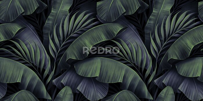 Fototapete Exotisches tropisches Muster mit Bananen- und Palmenblättern