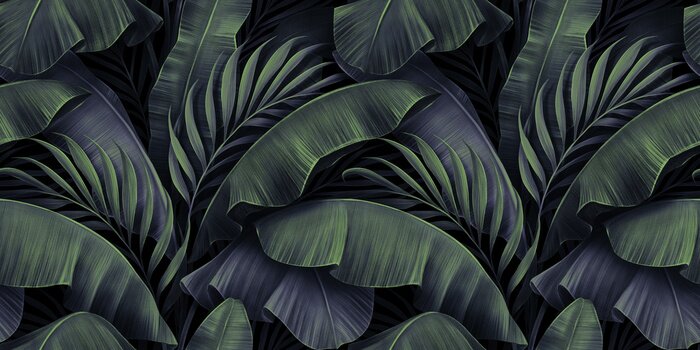 Fototapete Exotisches tropisches Muster mit Bananen- und Palmenblättern