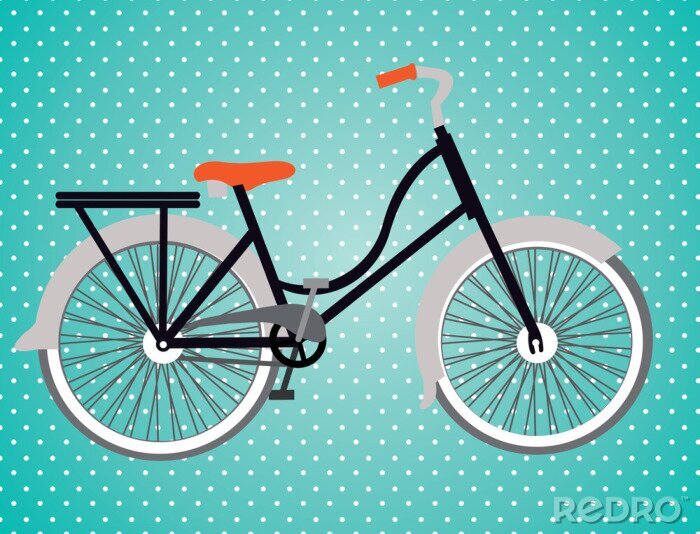 Fototapete Fahrrad auf blau gepunktetem Hintergrund