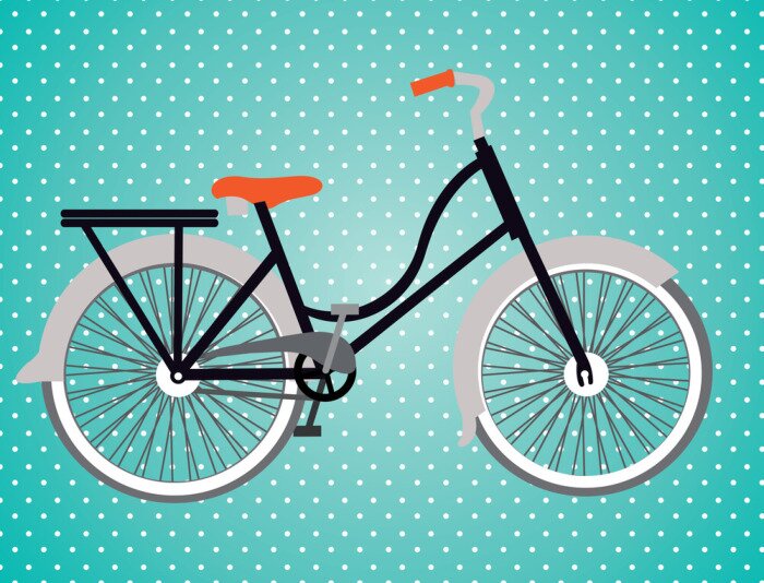 Fototapete Fahrrad auf blau gepunktetem Hintergrund