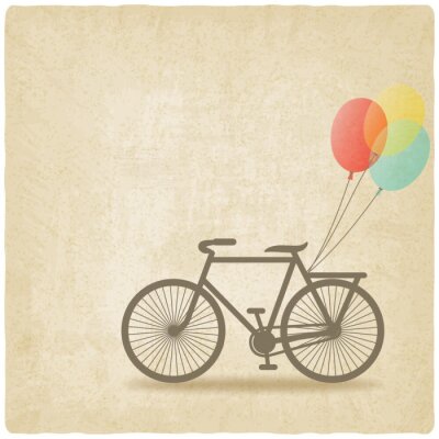 Fototapete Fahrrad mit Luftballons auf einem gealterten Hintergrund