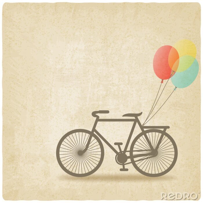 Fototapete Fahrrad mit Luftballons auf einem gealterten Hintergrund
