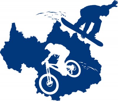 Fototapete Fahrrad und Snowboard