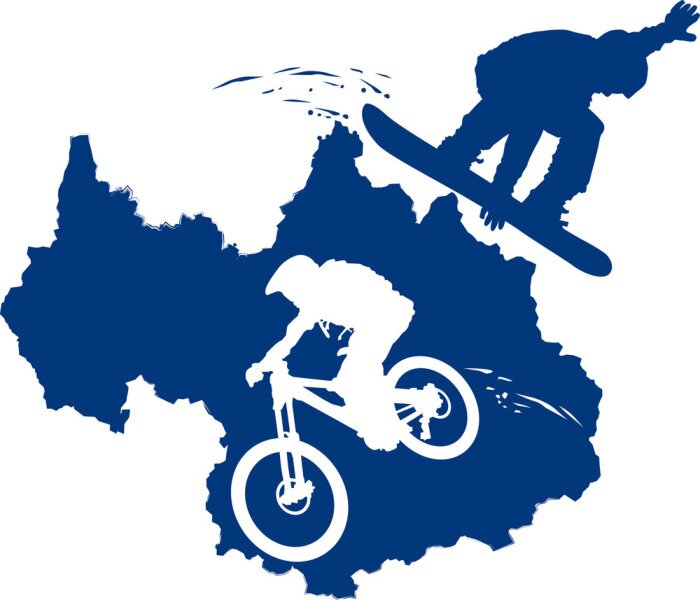 Fototapete Fahrrad und Snowboard