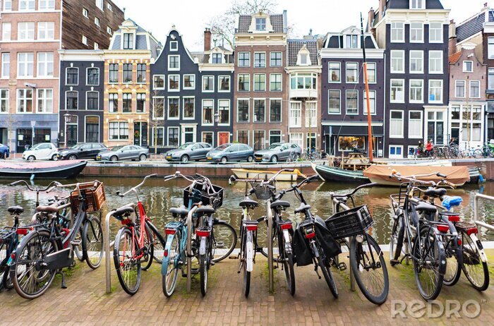 Fototapete Fahrräder am Kanal in Holland