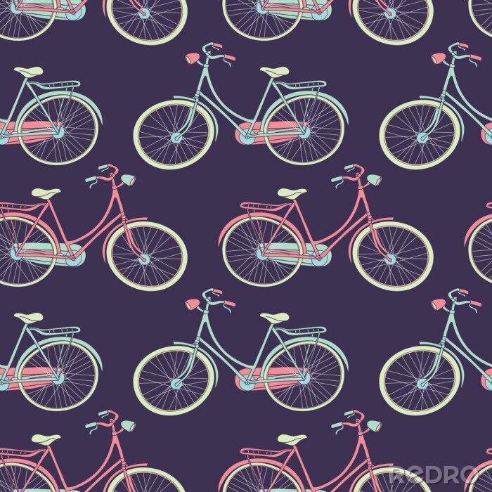 Fototapete Fahrräder auf violettem Hintergrund