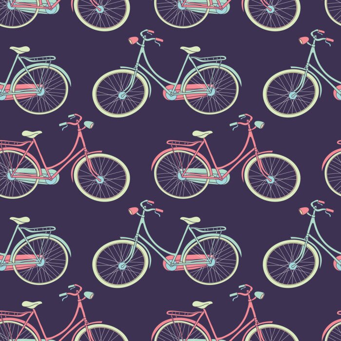 Fototapete Fahrräder auf violettem Hintergrund