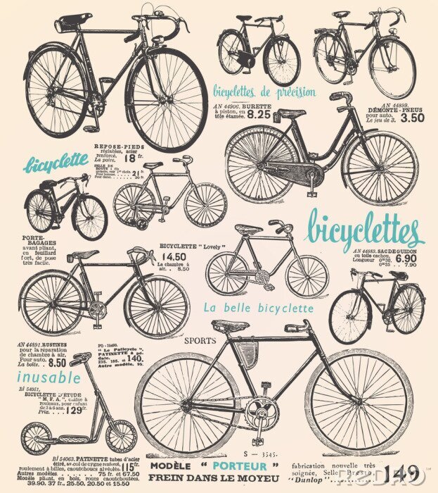Fototapete Fahrräder in verschiedenen Formen