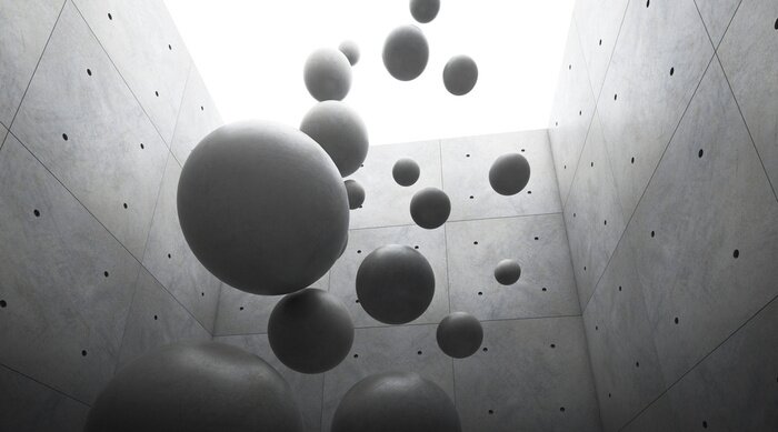 Fototapete Fallende Betonkugeln