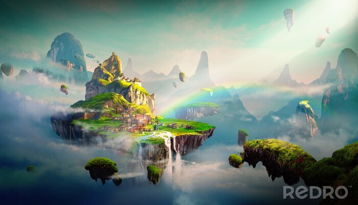 Fototapete Fantasiestadt auf Wolken