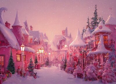 Fototapete Fantastische rosa Stadt im Winter