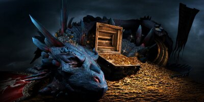 Fototapete Fantasy Drache mit Schatz