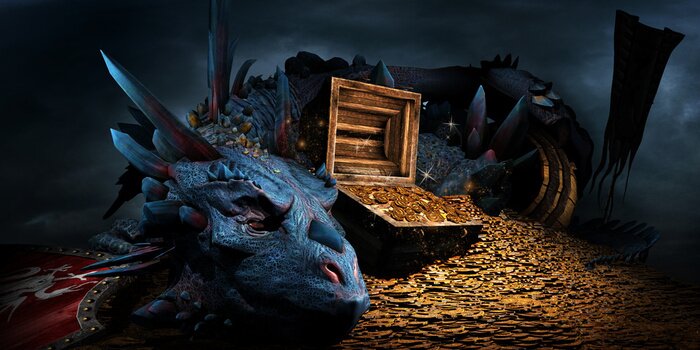 Fototapete Fantasy Drache mit Schatz