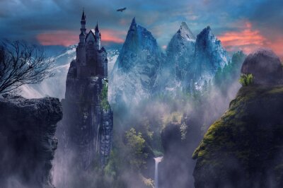 Fototapete Fantasy Schloss auf dem Felsen