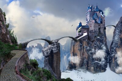 Fototapete Fantasy Schloss auf Felsen