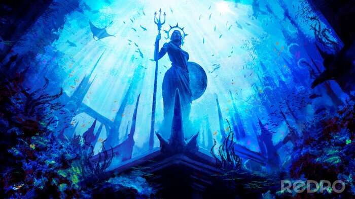 Fototapete Fantasy Statue unter Wasser
