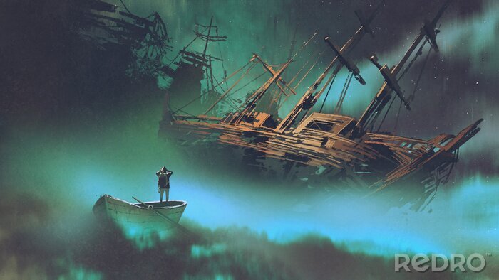 Fototapete Fantasy-Welt mit verlassenem Schiff