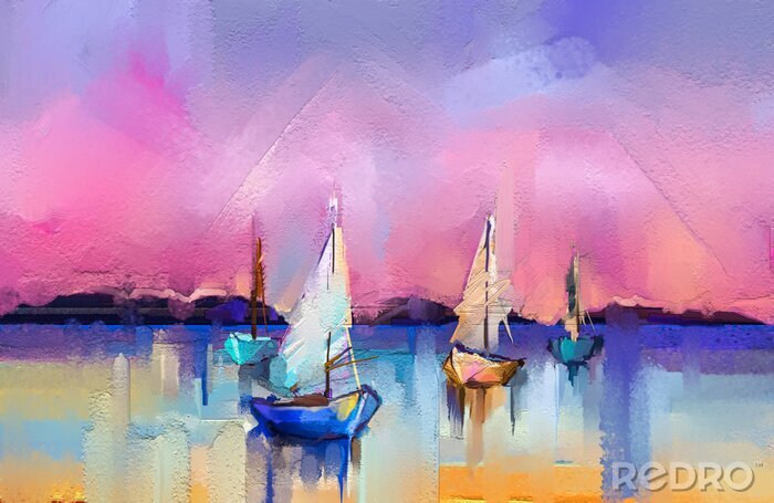 Fototapete Farbenfrohe Darstellung mit Segelbooten