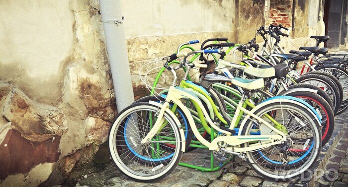 Fototapete Farbenfrohe Fahrräder im Retro-Stil