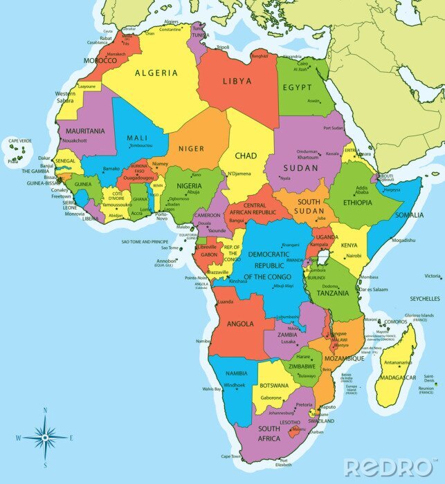 Fototapete Farbenfrohe Karte von Afrika