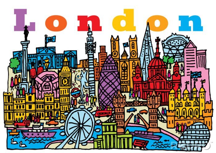 Fototapete farbenfrohe Postkarte aus London
